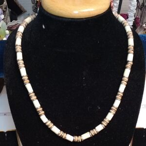 Cream and Brown Beaded Necklace Surfer Beach Look 9in Round 18in Long